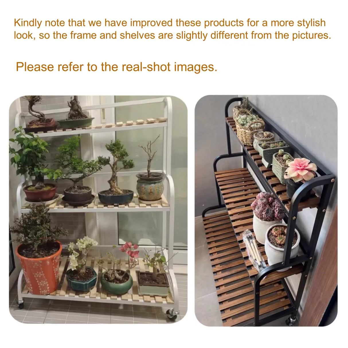 Rectangular Wood Black 3-Tiers Plant Stand with Wheels Image - 2