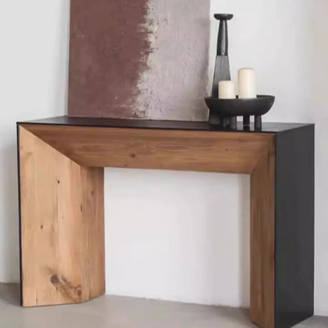 Rectangular Wood Black Double Pedestal Console Table Image - 1