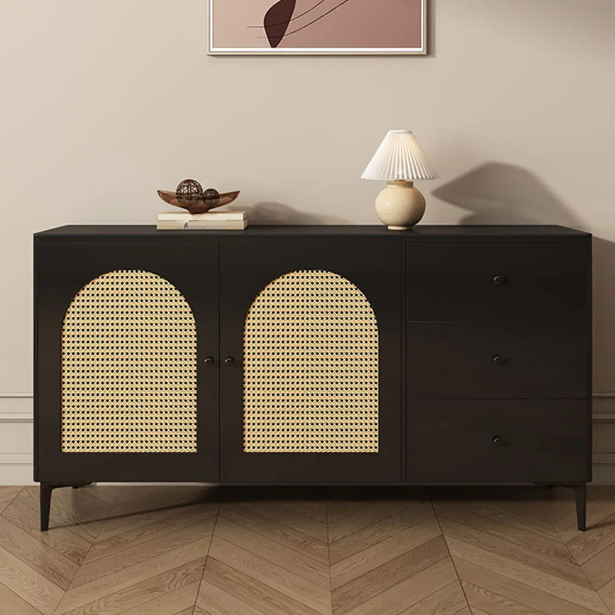 Rectangular Wood Black Medium Storage Floor Sideboard Image - 1