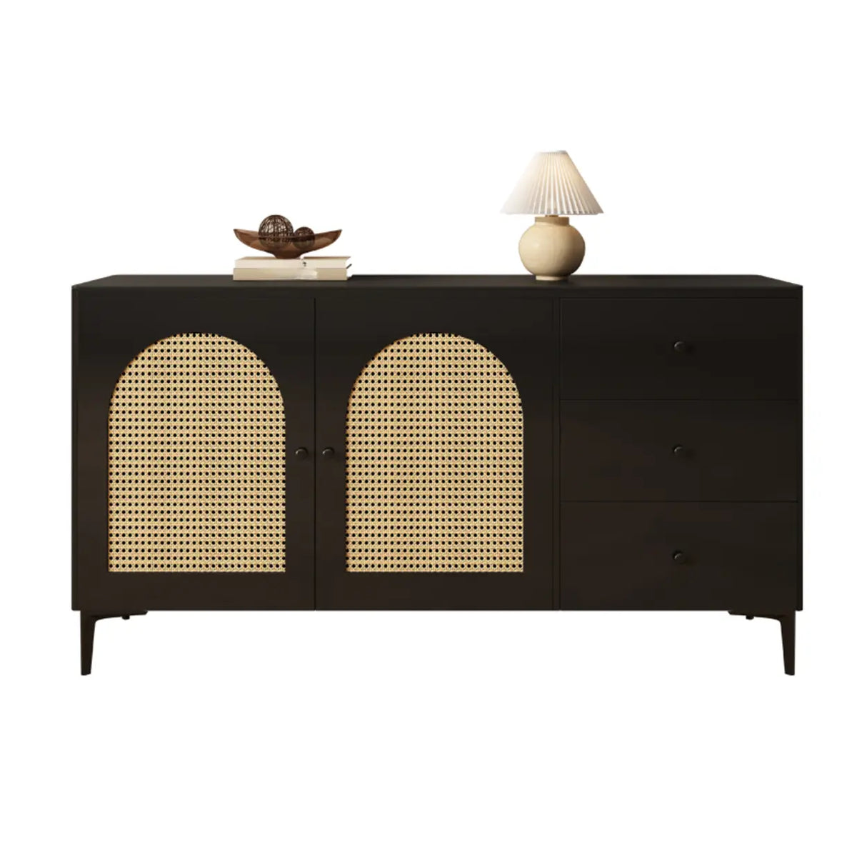 Rectangular Wood Black Medium Storage Floor Sideboard Image - 2