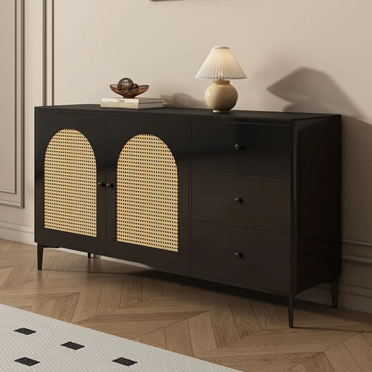 Rectangular Wood Black Medium Storage Floor Sideboard Image - 3