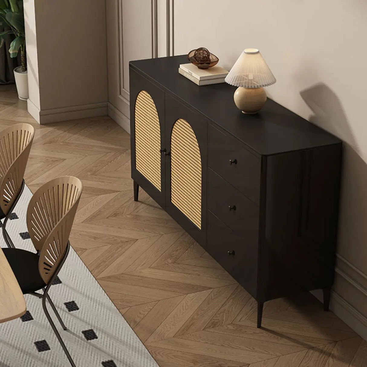 Rectangular Wood Black Medium Storage Floor Sideboard Image - 4