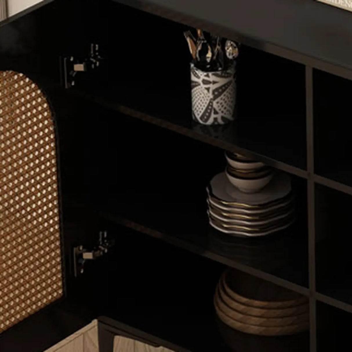 Rectangular Wood Black Medium Storage Floor Sideboard Image - 7