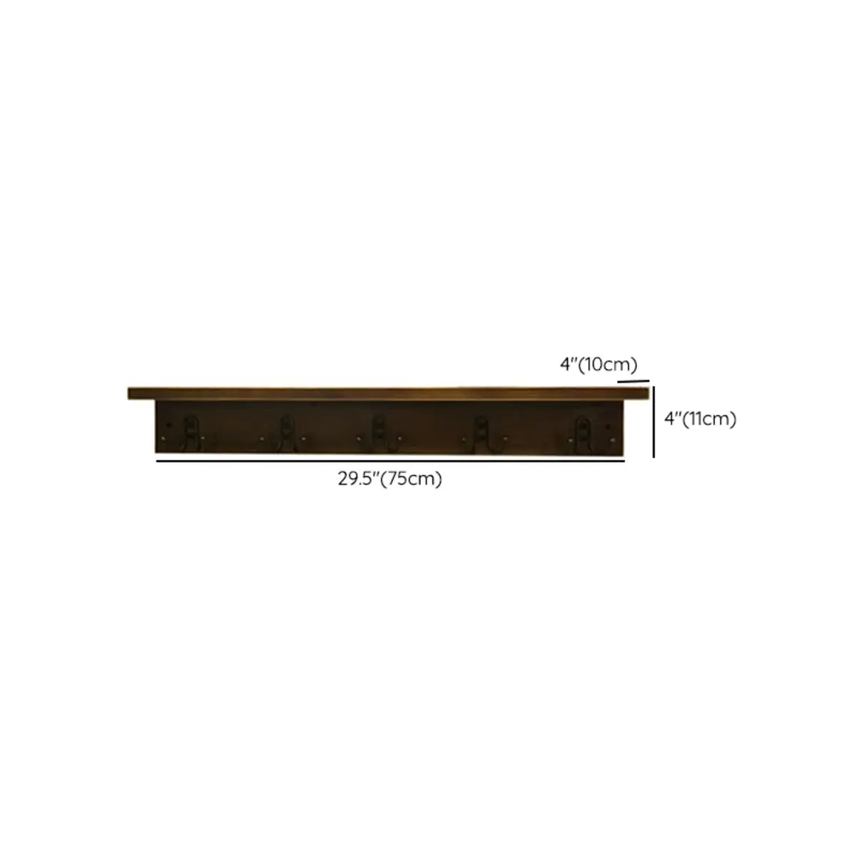 Rectangular Wood Brown Floating Mount Hooks Coat Rack Image - 12