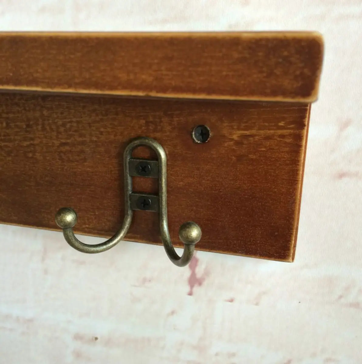 Rectangular Wood Brown Floating Mount Hooks Coat Rack Image - 5