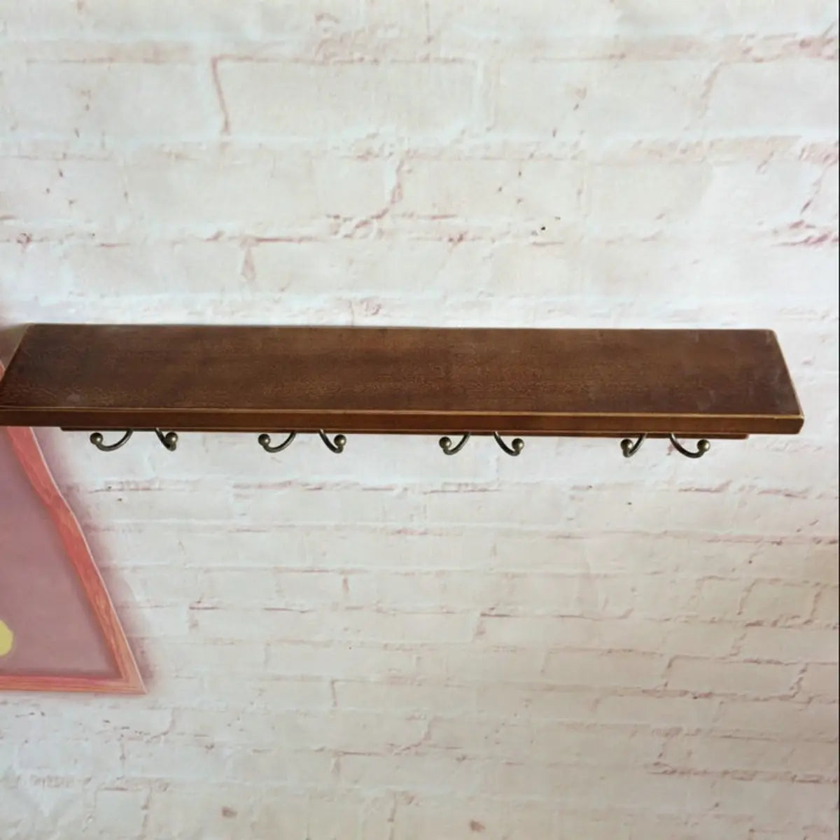 Rectangular Wood Brown Floating Mount Hooks Coat Rack Image - 8