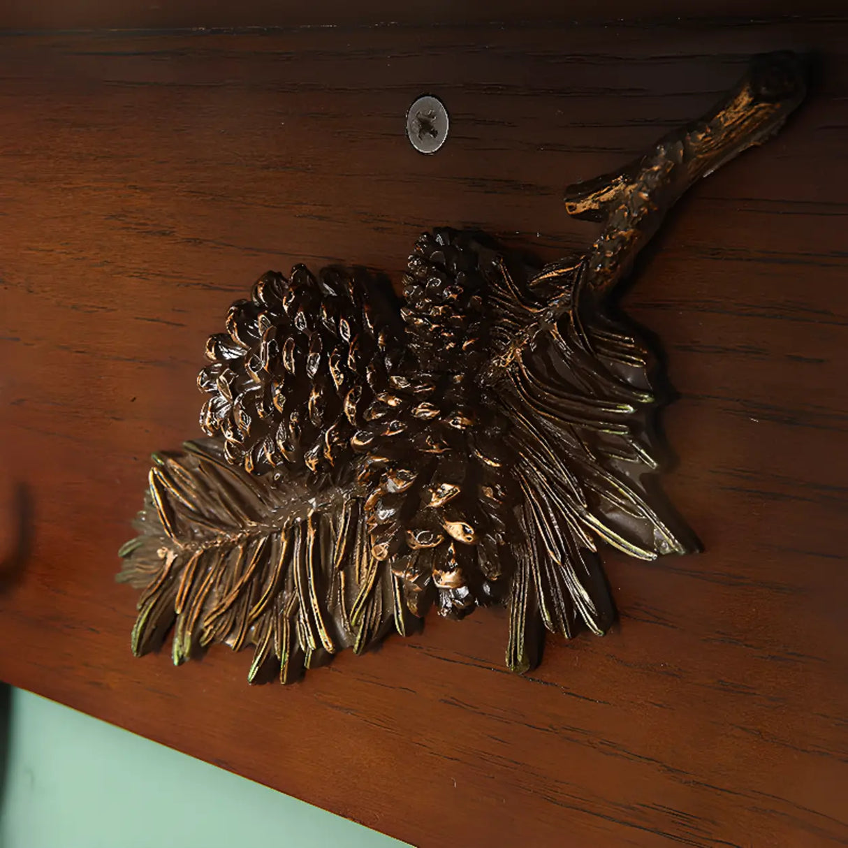 Rectangular Wood Brown Wall-Mounted Shelf Coat Rack Image - 6