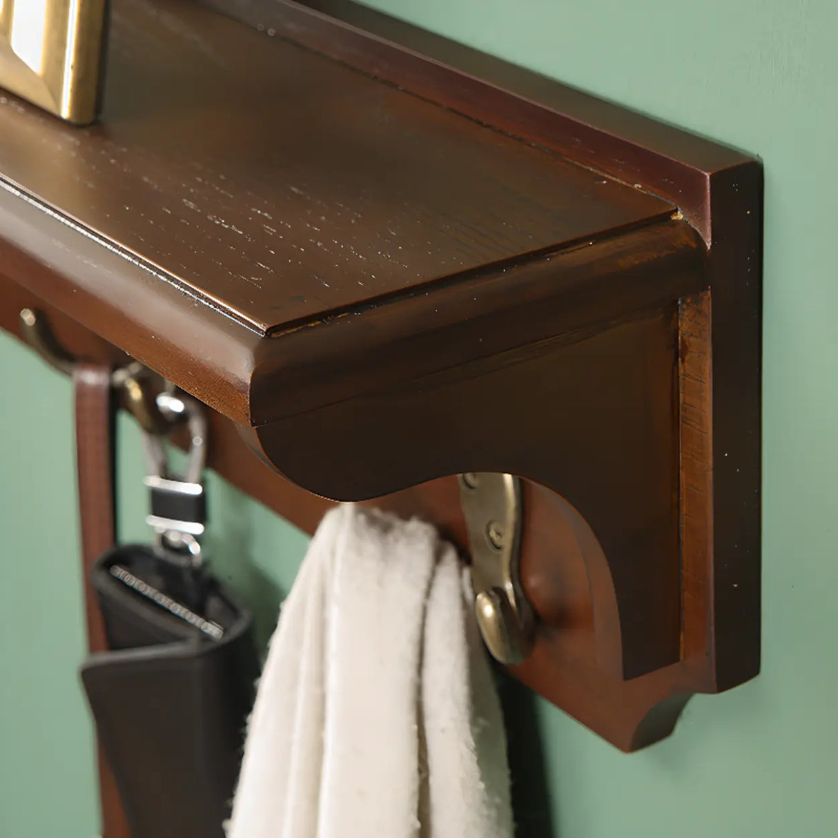 Rectangular Wood Brown Wall-Mounted Shelf Coat Rack Image - 7