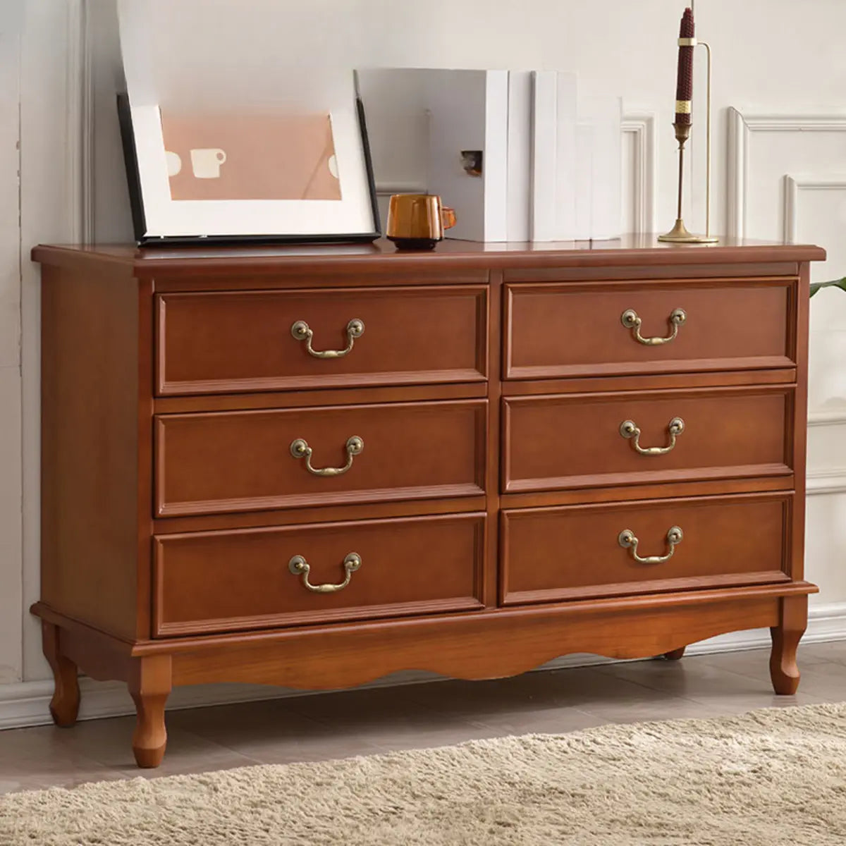 Rectangular Wood Drawers Beige Metal Handle Dresser Image - 39