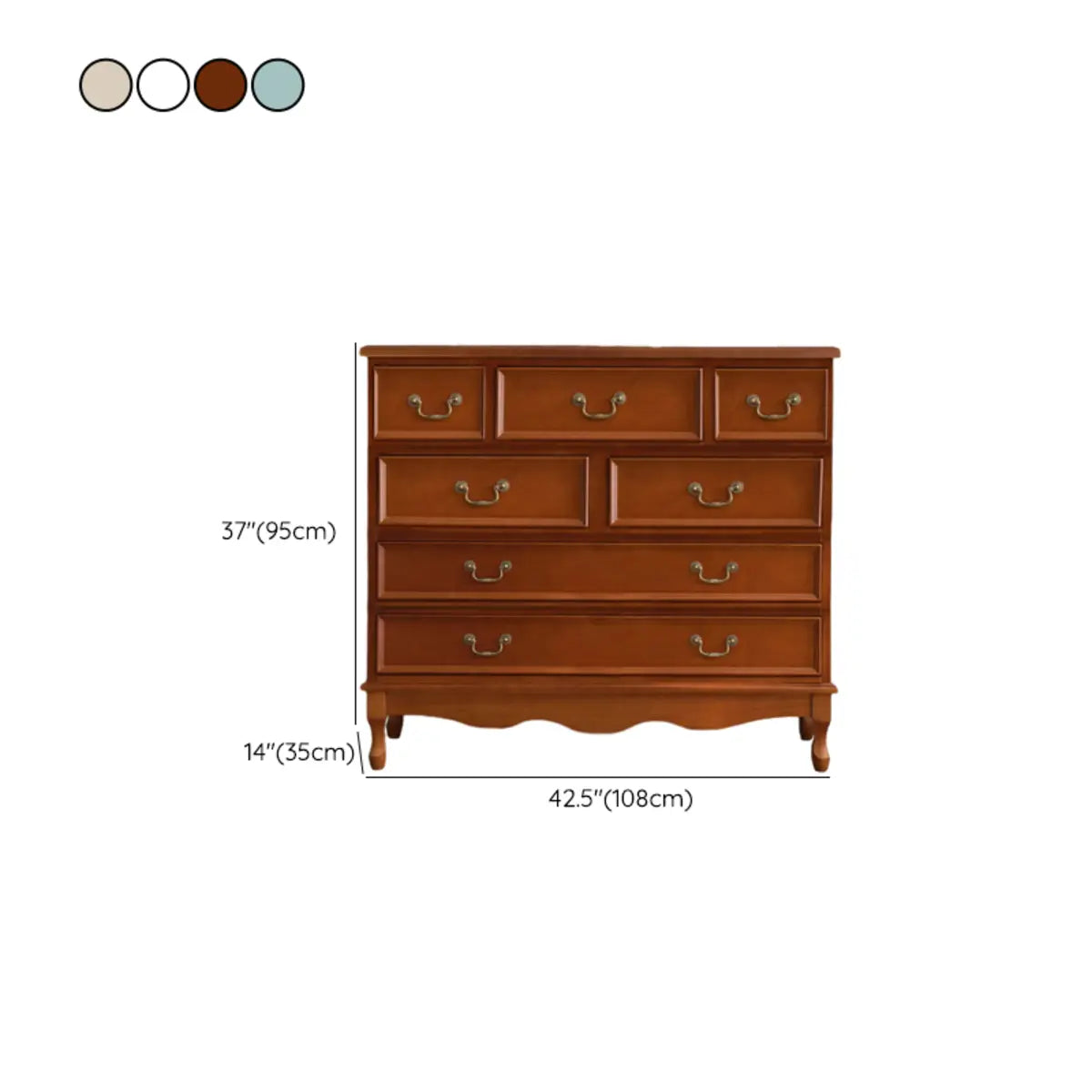 Rectangular Wood Drawers Beige Metal Handle Dresser