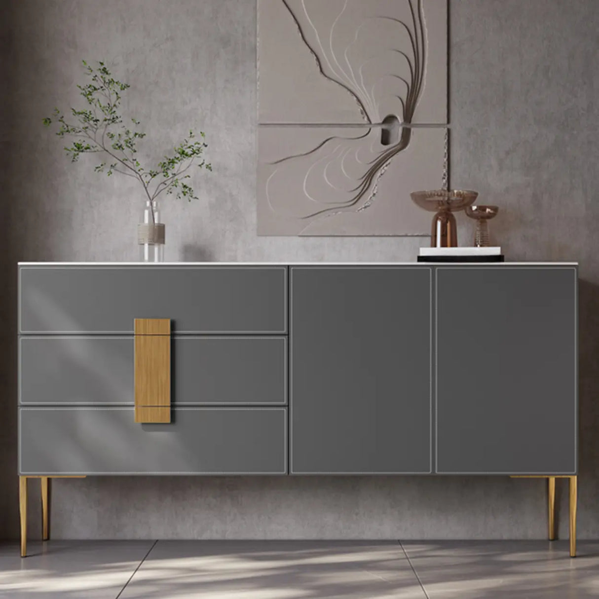 Rectangular Wood Grey Storage Included Console Table Image - 1