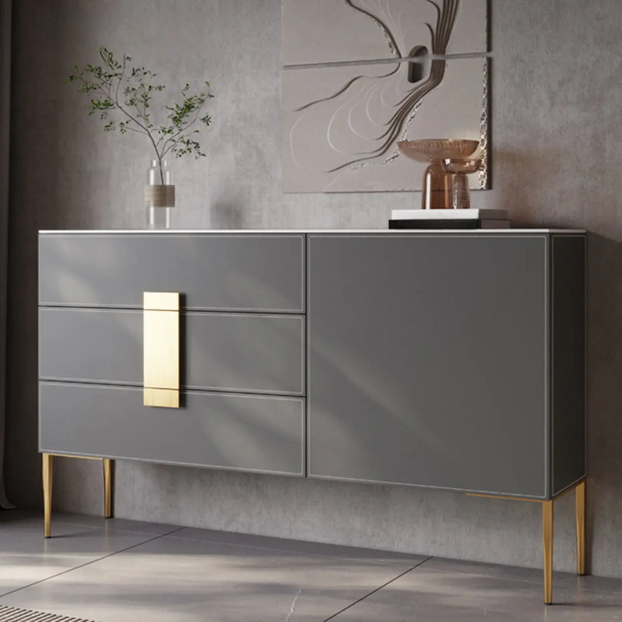 Rectangular Wood Grey Storage Included Console Table Image - 4