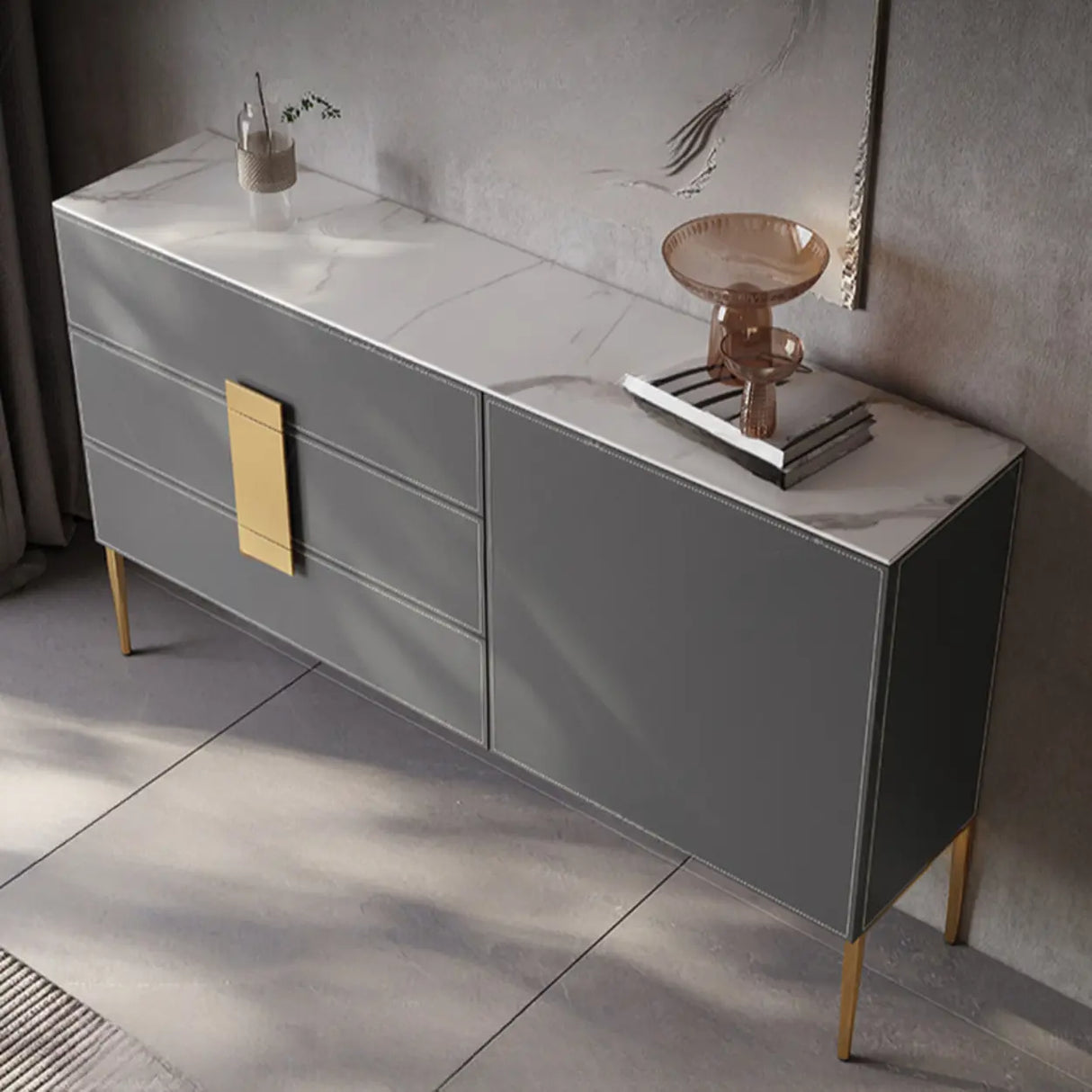 Rectangular Wood Grey Storage Included Console Table Image - 5