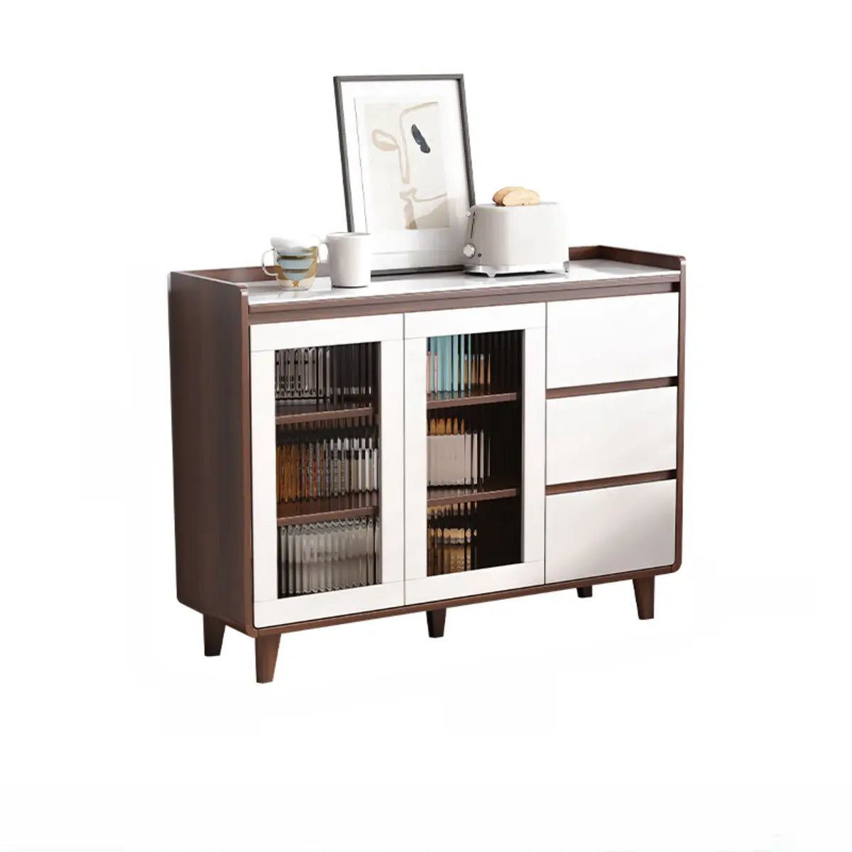 Rectangular Wood Kitchen Storage China Cabinet Nut-Brown Image - 16