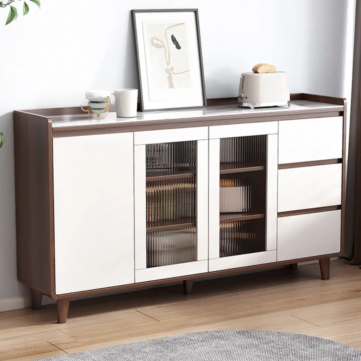 Rectangular Wood Kitchen Storage China Cabinet Nut-Brown Image - 3