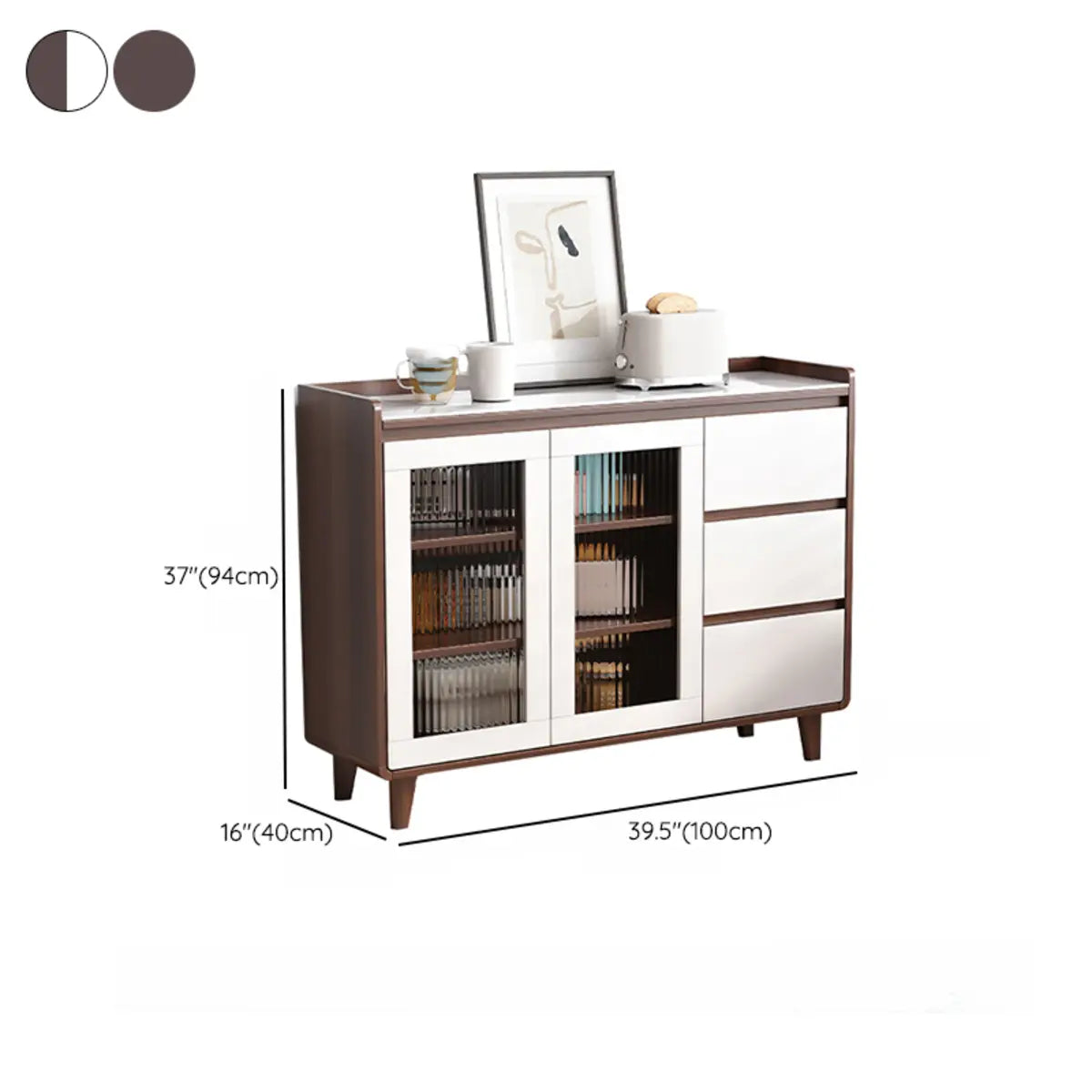 Rectangular Wood Kitchen Storage China Cabinet Nut-Brown Image - 31