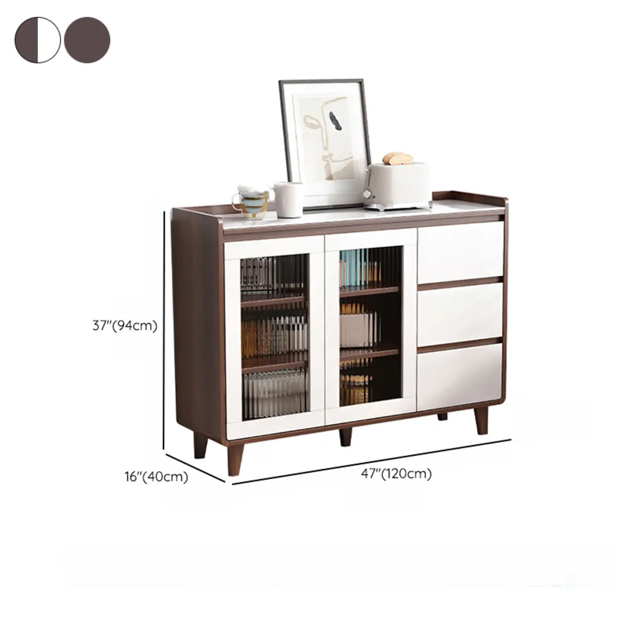 Rectangular Wood Kitchen Storage China Cabinet Nut-Brown Image - 33