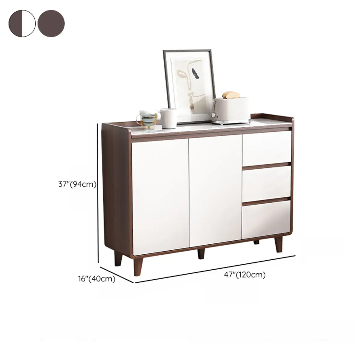 Rectangular Wood Kitchen Storage China Cabinet Nut-Brown Image - 34