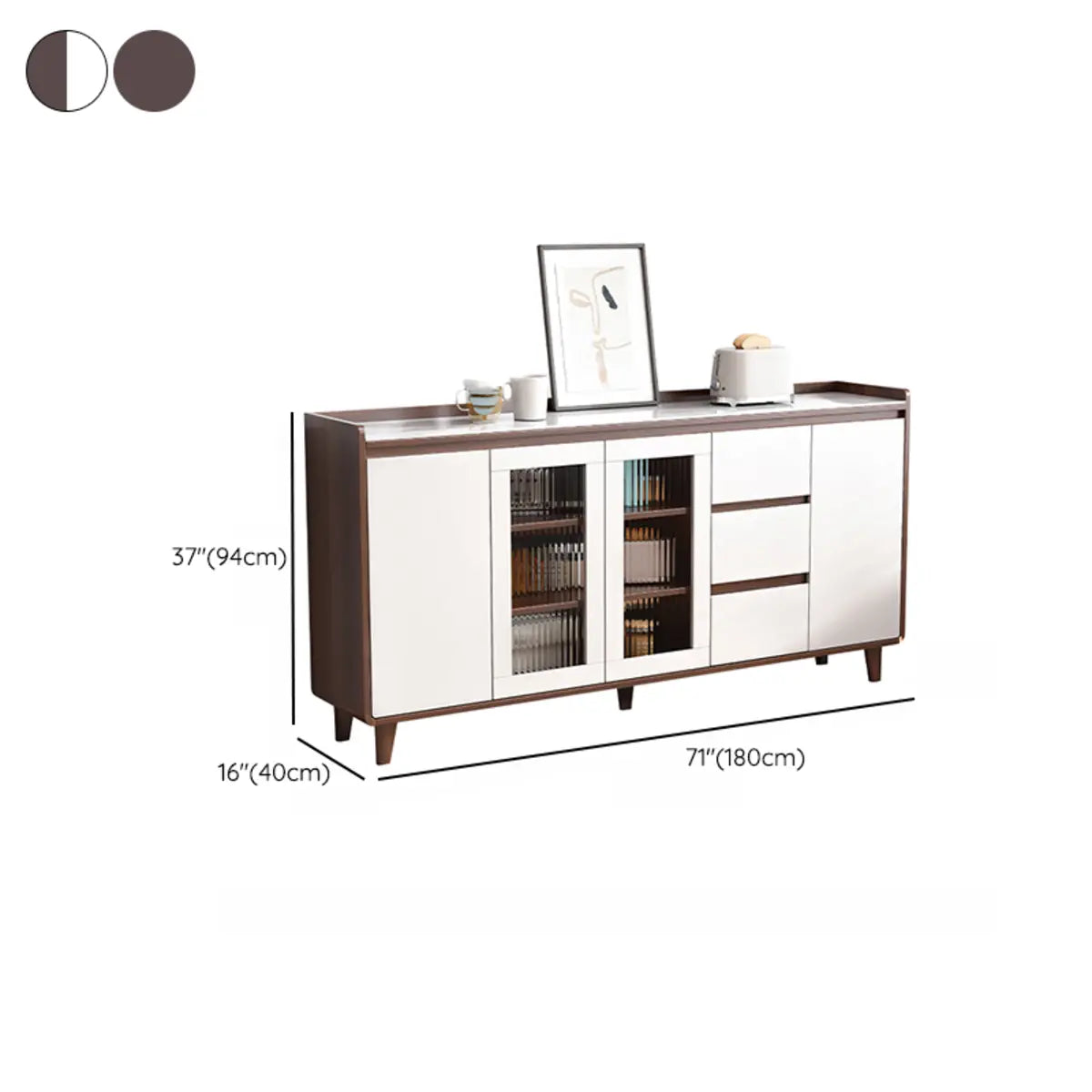 Rectangular Wood Kitchen Storage China Cabinet Nut-Brown Image - 39