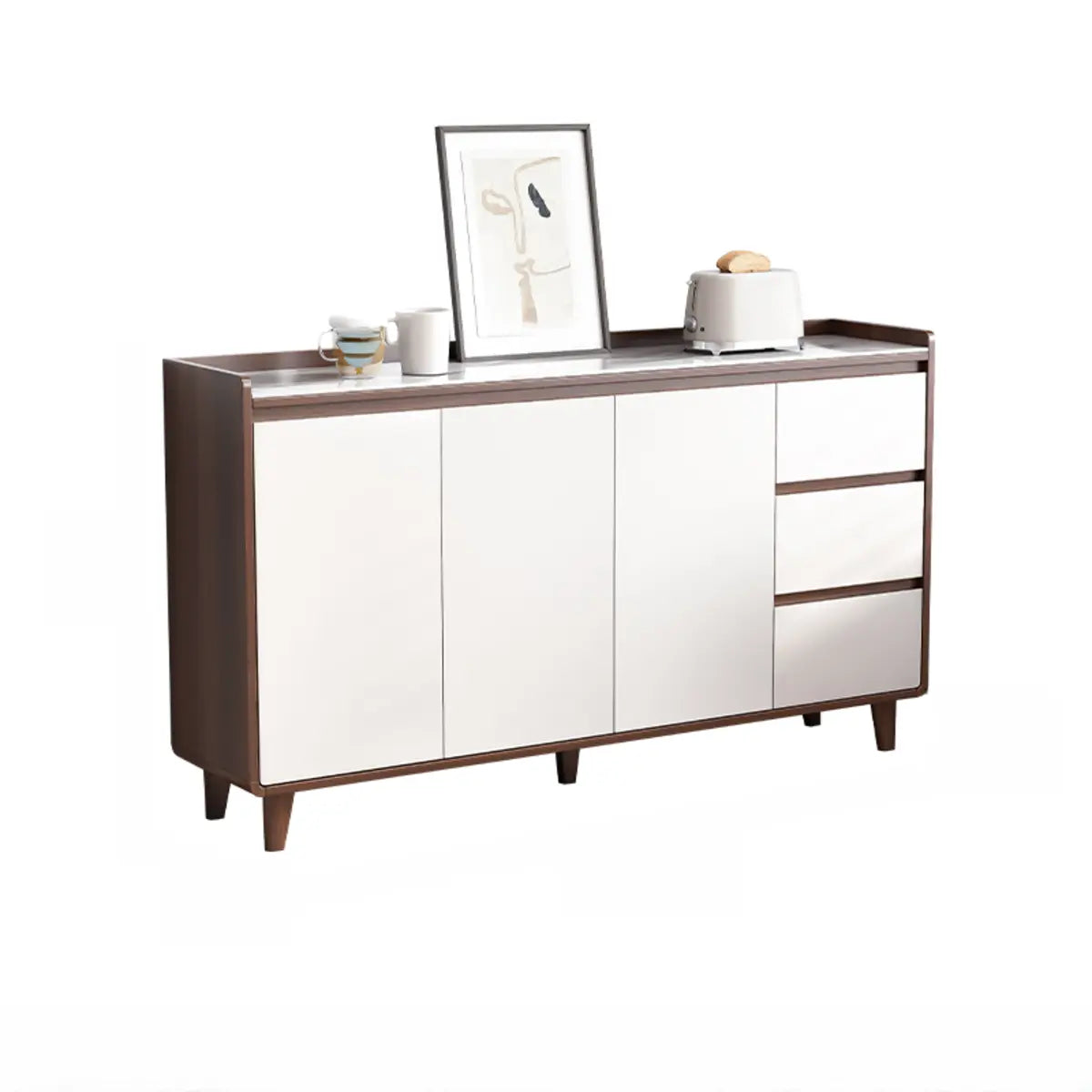 Rectangular Wood Kitchen Storage China Cabinet Nut-Brown Image - 4