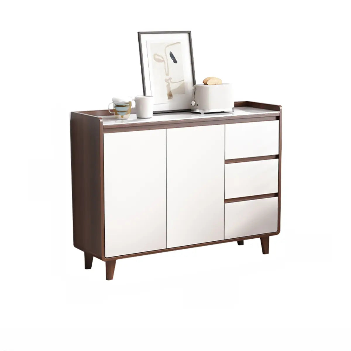 Rectangular Wood Kitchen Storage China Cabinet Nut-Brown Image - 8