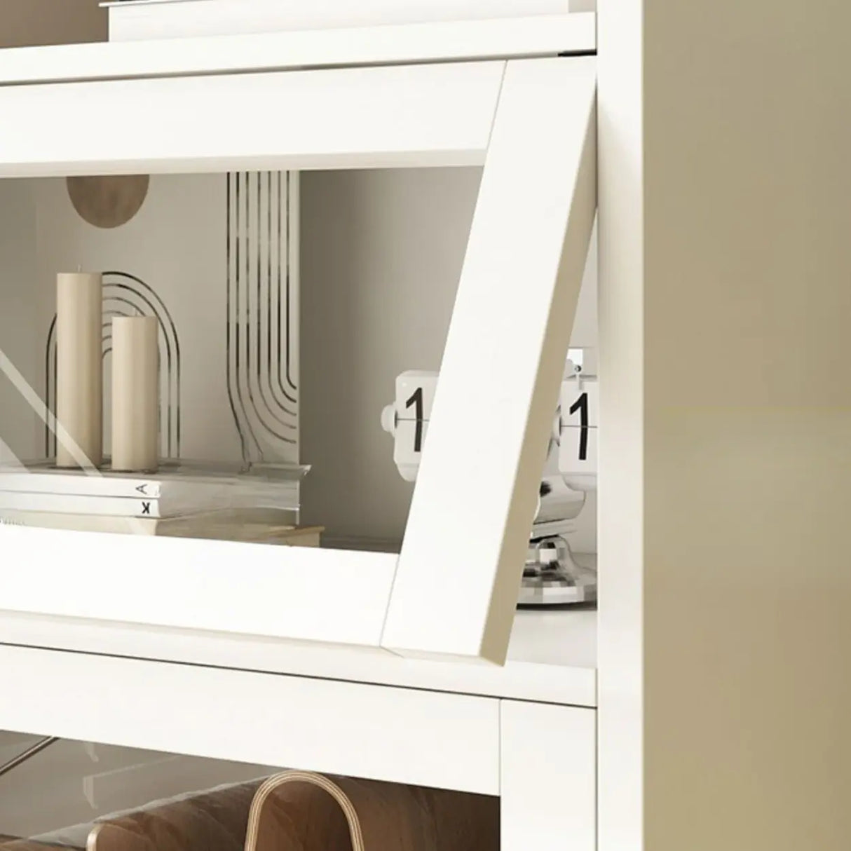 Rectangular Wood Living Room Display Cabinet White Image - 10