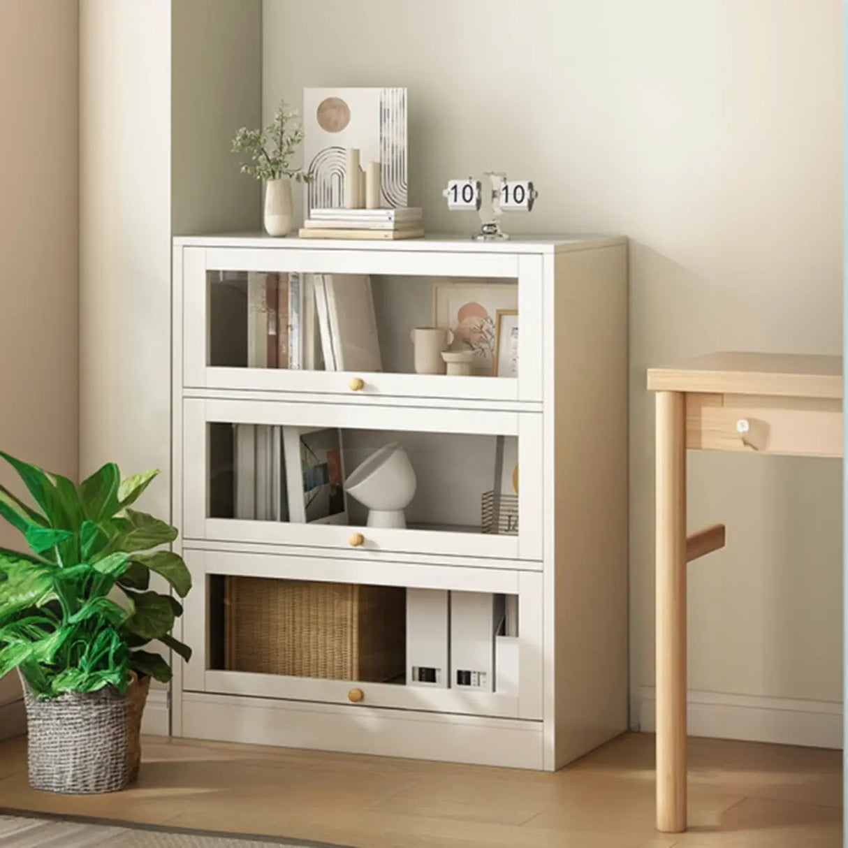 Rectangular Wood Living Room Display Cabinet White Image - 15