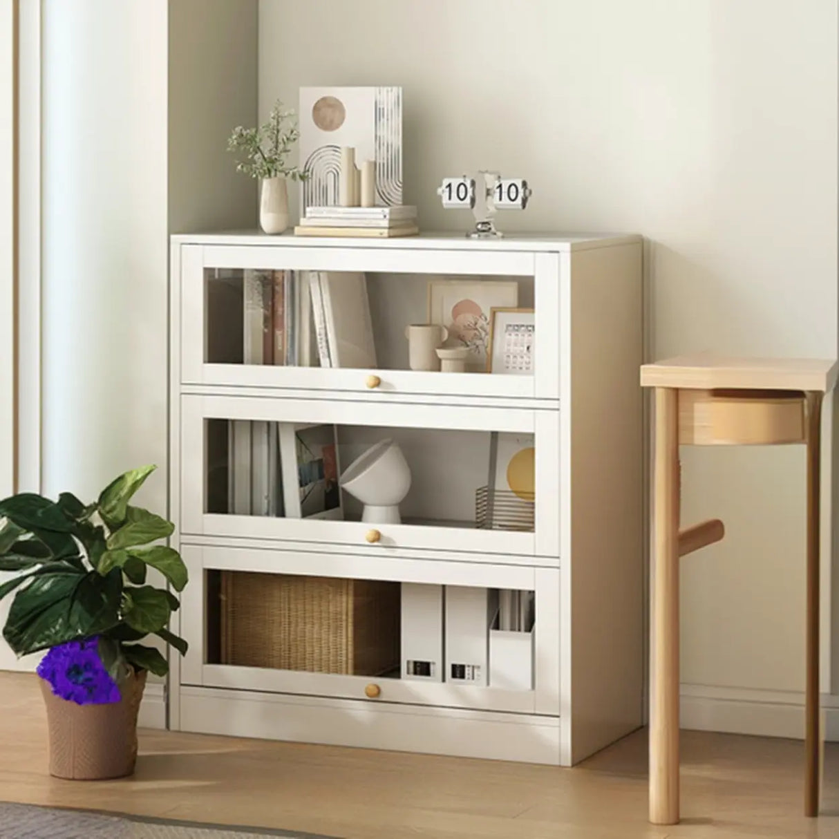 Rectangular Wood Living Room Display Cabinet White Image - 4