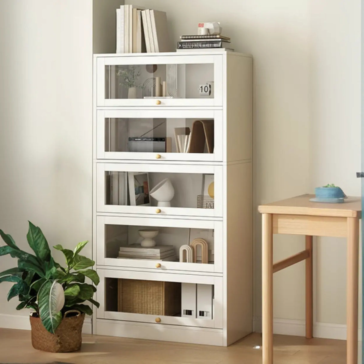 Rectangular Wood Living Room Display Cabinet White Image - 5