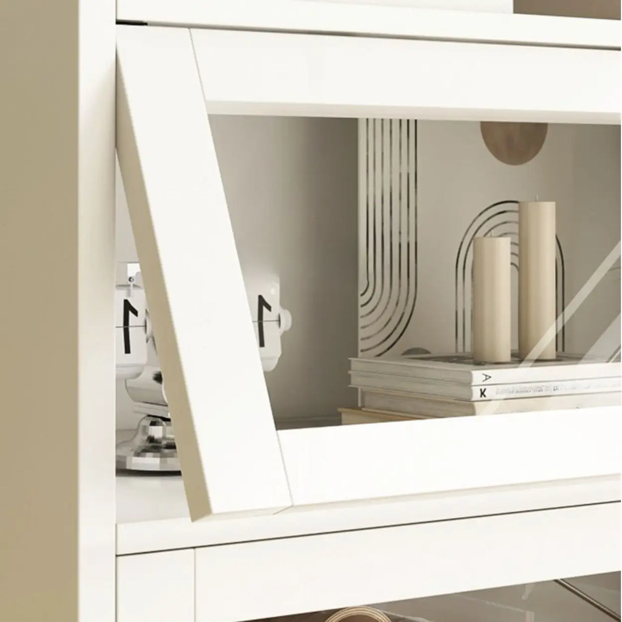 Rectangular Wood Living Room Display Cabinet White Image - 9