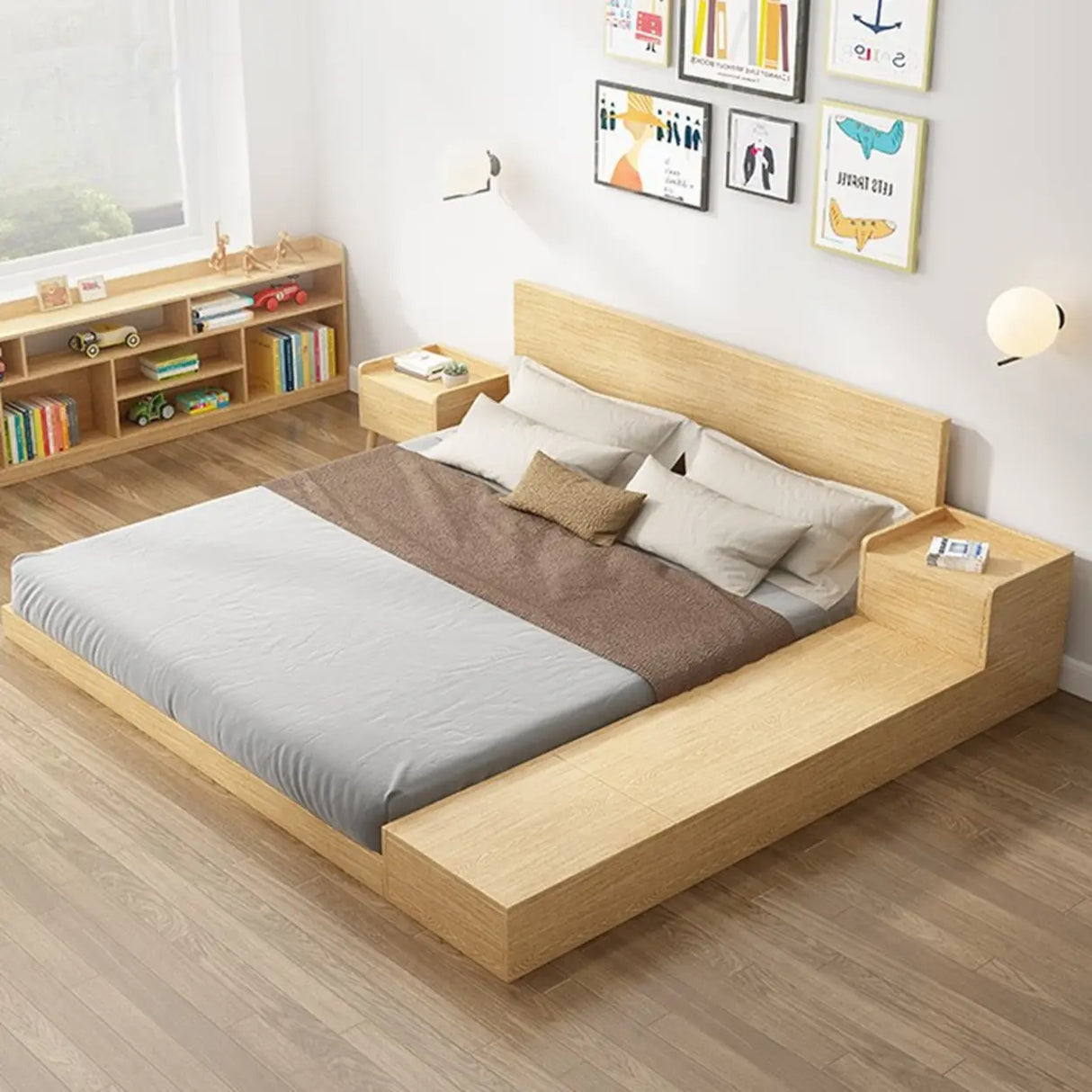 Rectangular Wood Natural 1-Drawer Storage Nightstand Image - 2