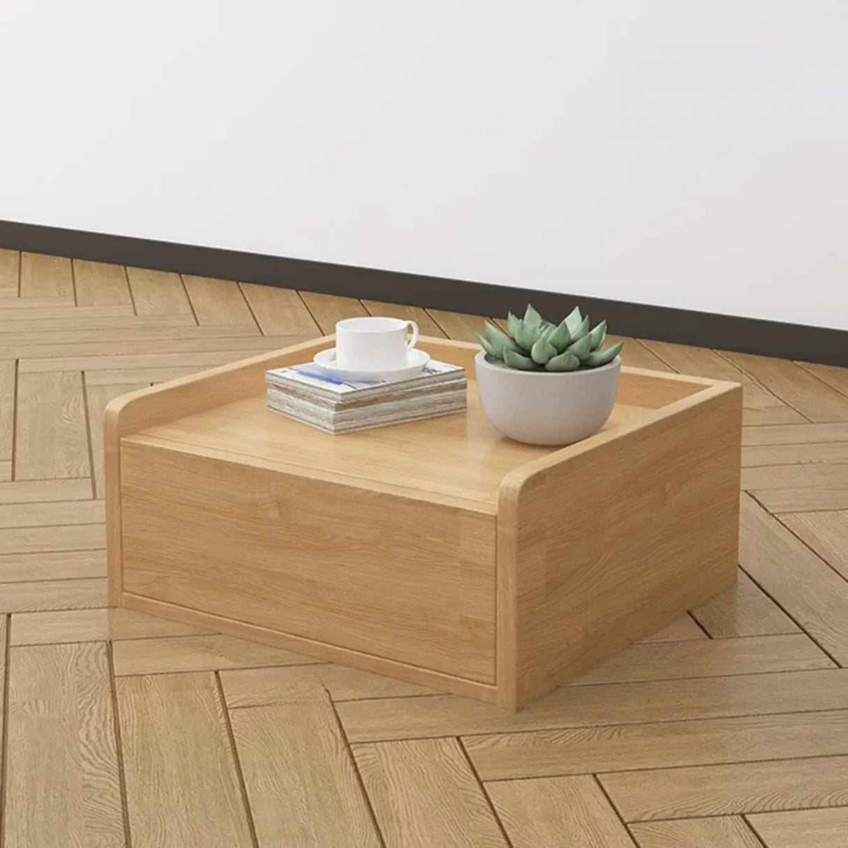 Rectangular Wood Natural 1-Drawer Storage Nightstand Image - 3