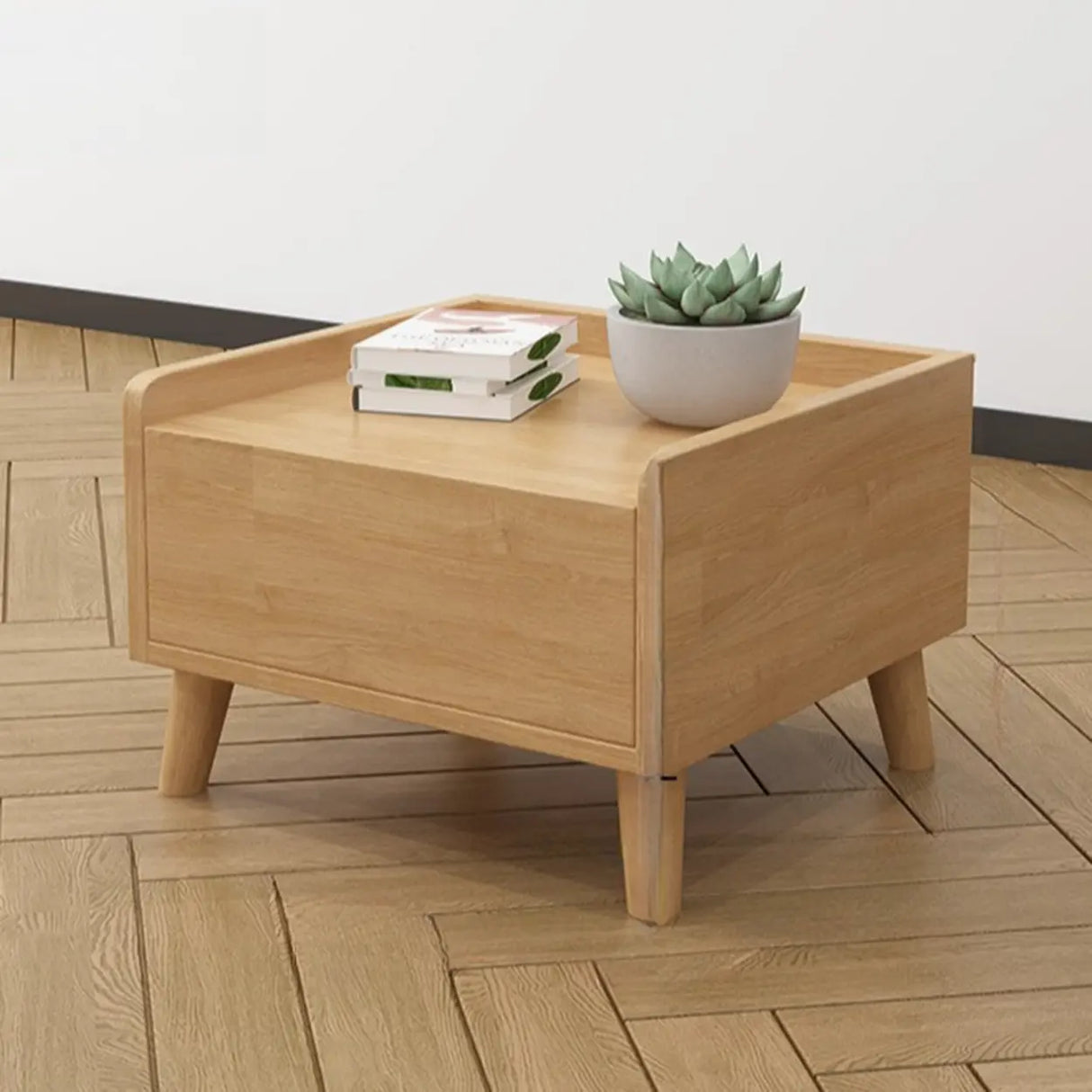 Rectangular Wood Natural 1-Drawer Storage Nightstand Image - 4