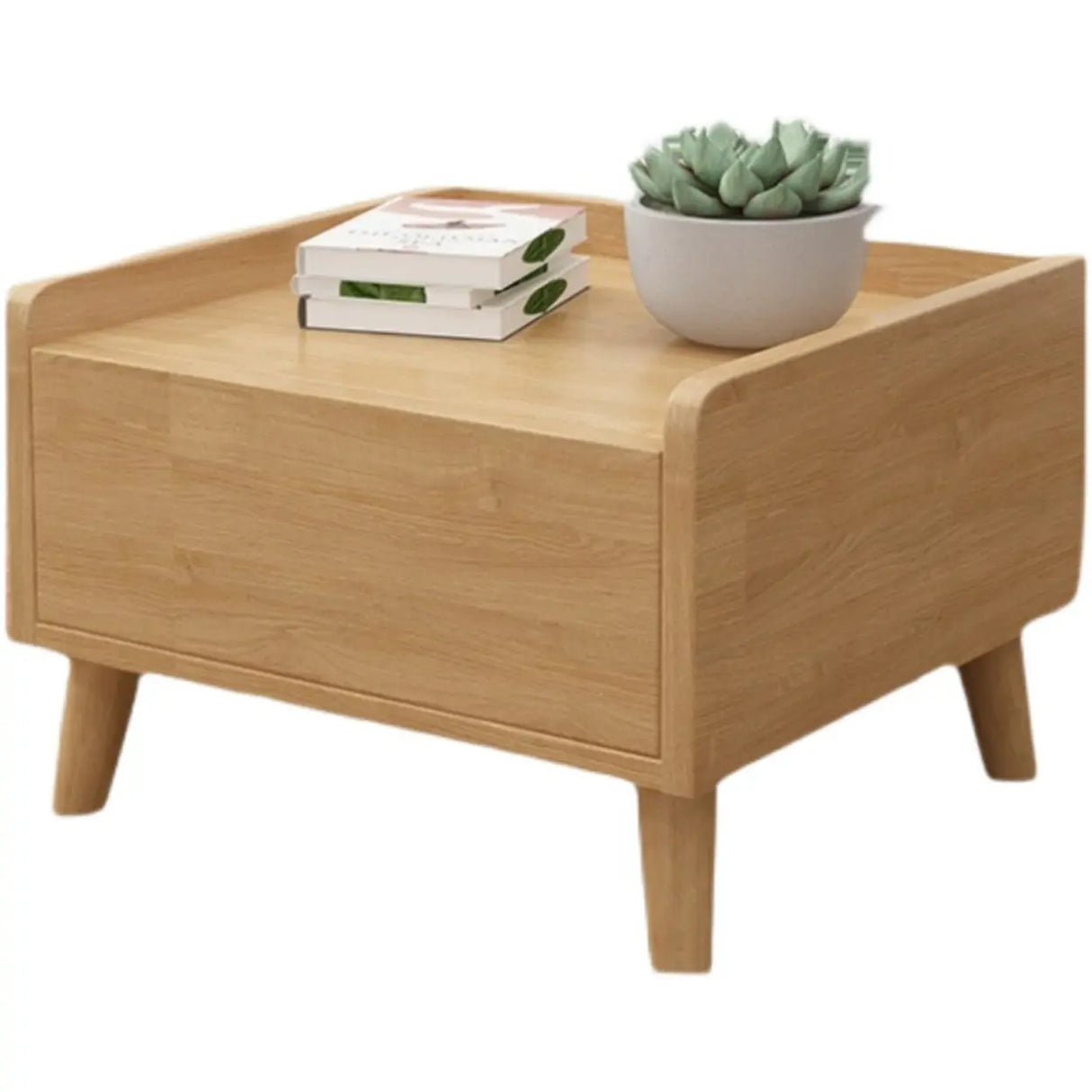 Rectangular Wood Natural 1-Drawer Storage Nightstand Image - 5