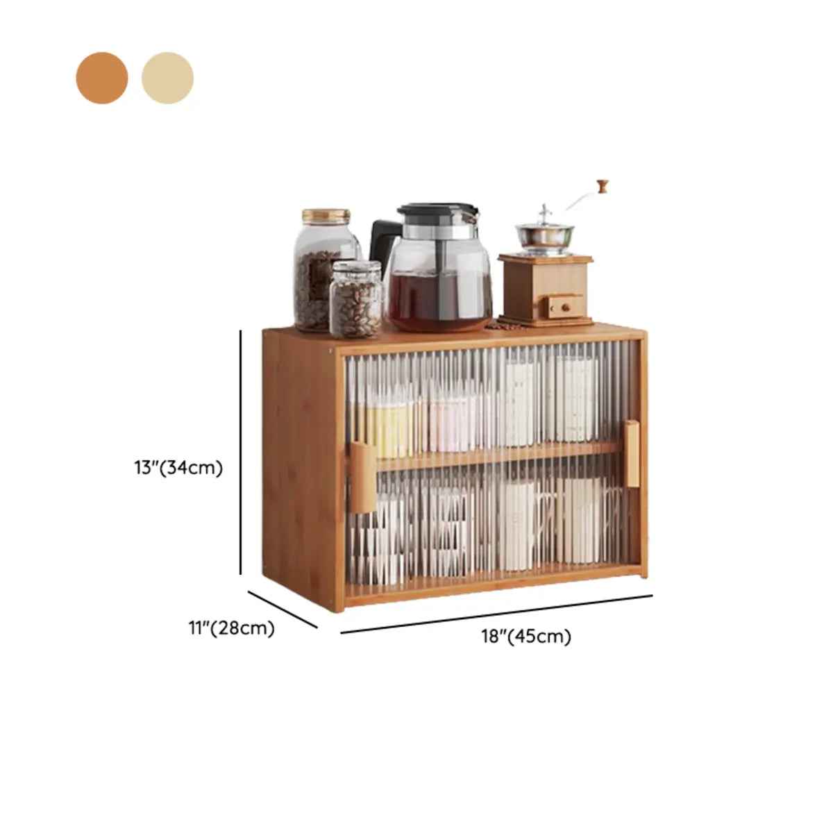 Rectangular Wood Ribbed Glass Kitchen China Cabinet