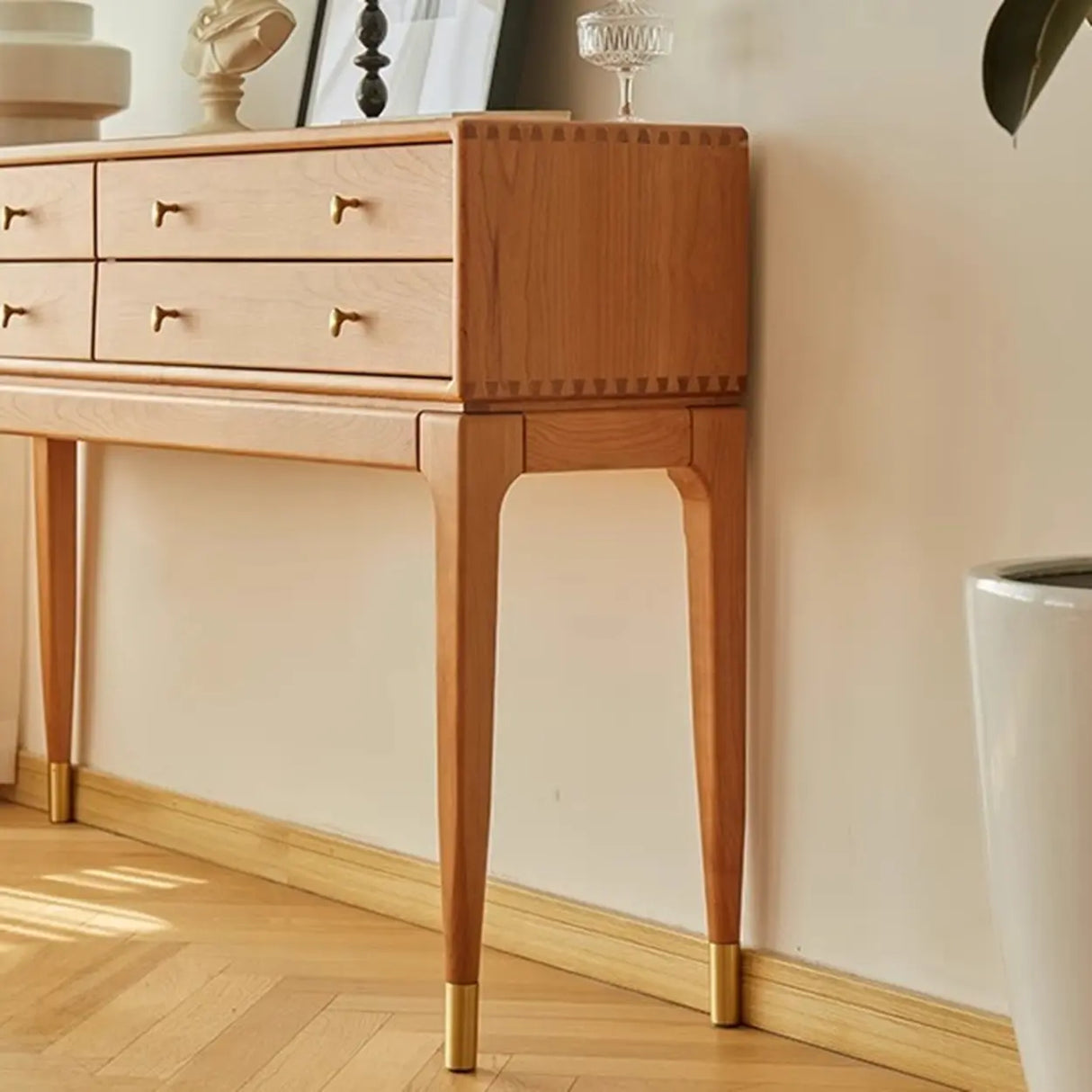 Rectangular Wood Storage Console Table with Drawers Image - 5