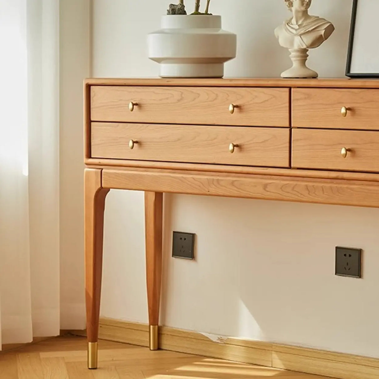 Rectangular Wood Storage Console Table with Drawers Image - 6