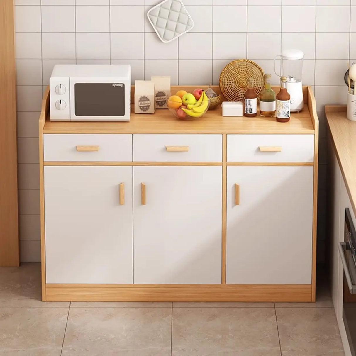 Rectangular Wood White Medium Storage Kitchen Sideboard Image - 1