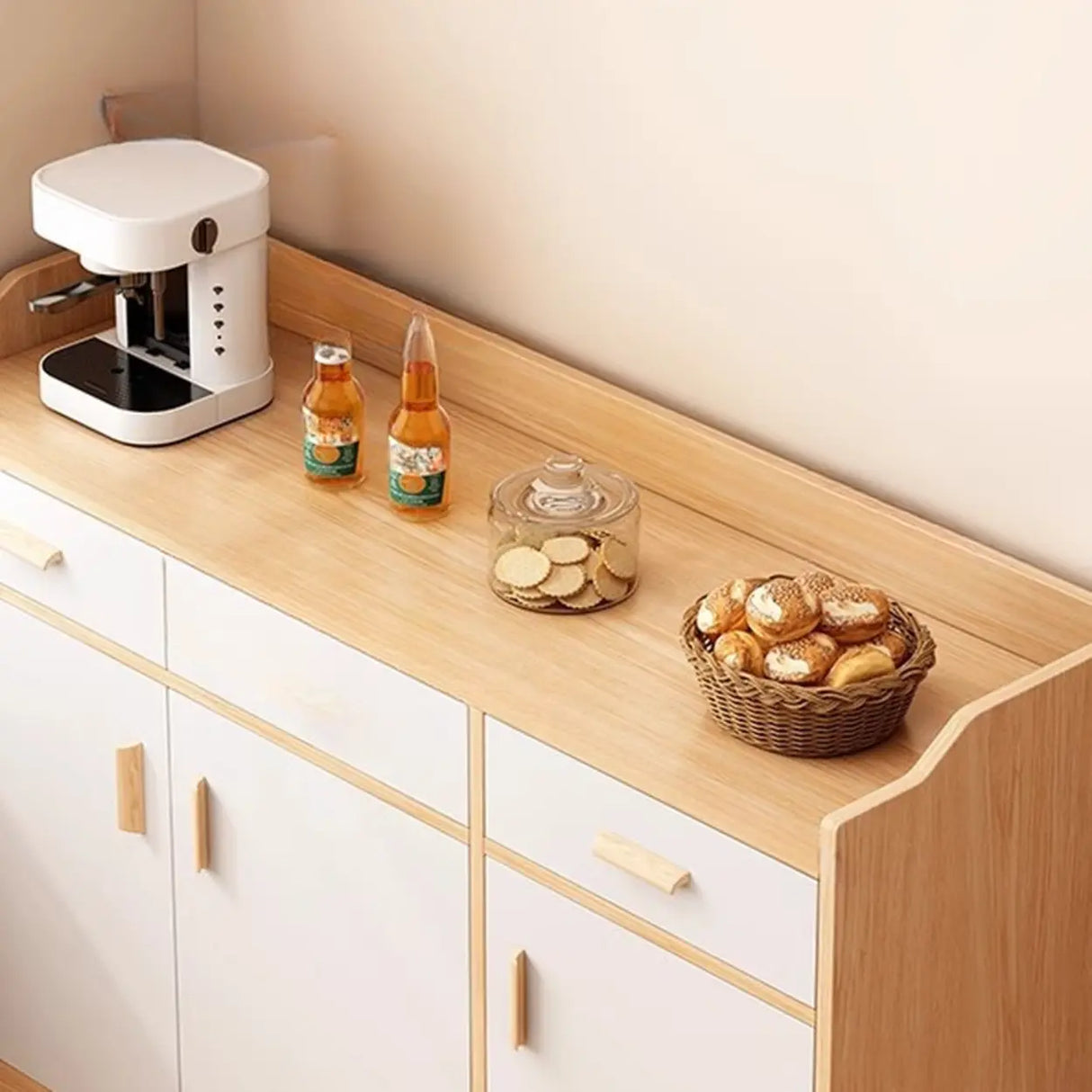 Rectangular Wood White Medium Storage Kitchen Sideboard Image - 11