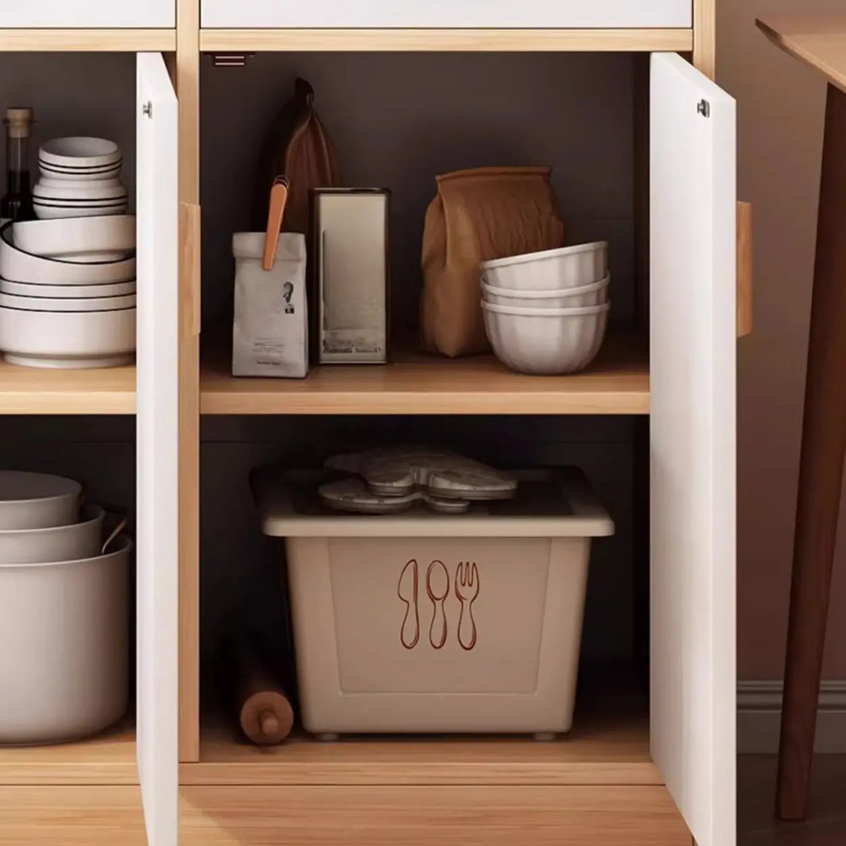 Rectangular Wood White Medium Storage Kitchen Sideboard Image - 13