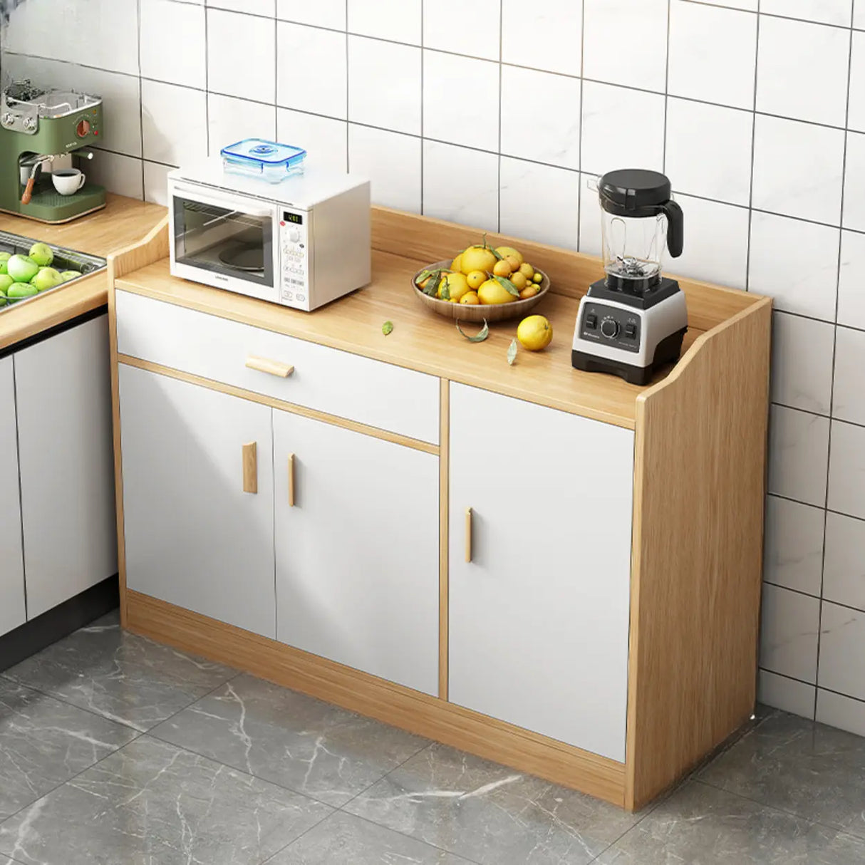 Rectangular Wood White Medium Storage Kitchen Sideboard Image - 15