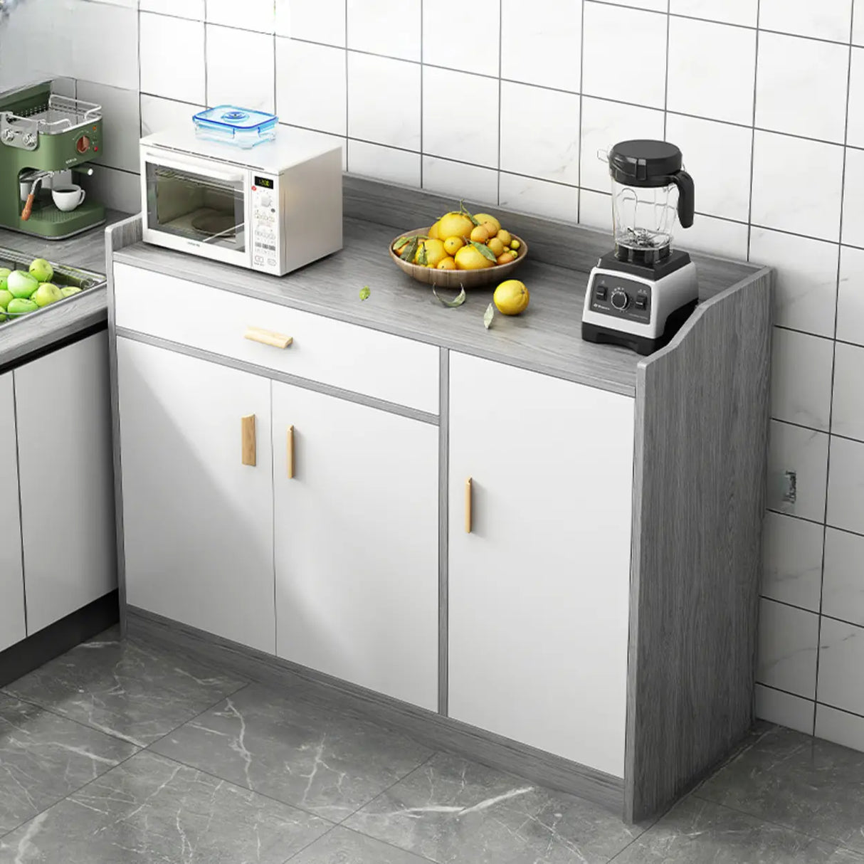 Rectangular Wood White Medium Storage Kitchen Sideboard Image - 16