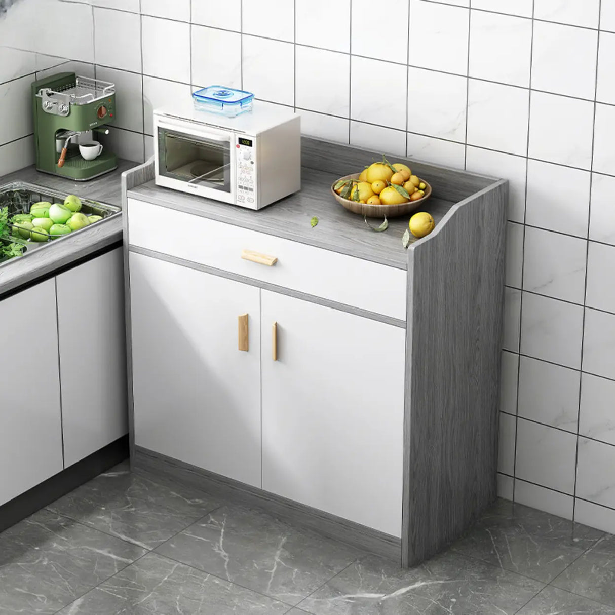 Rectangular Wood White Medium Storage Kitchen Sideboard Image - 17