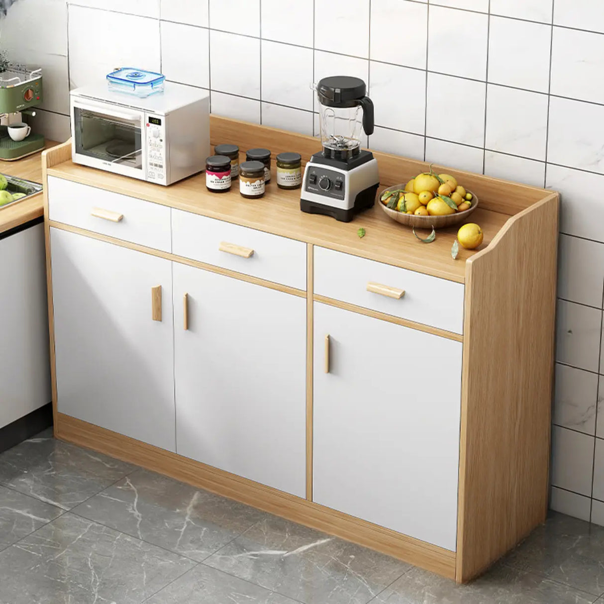 Rectangular Wood White Medium Storage Kitchen Sideboard Image - 18