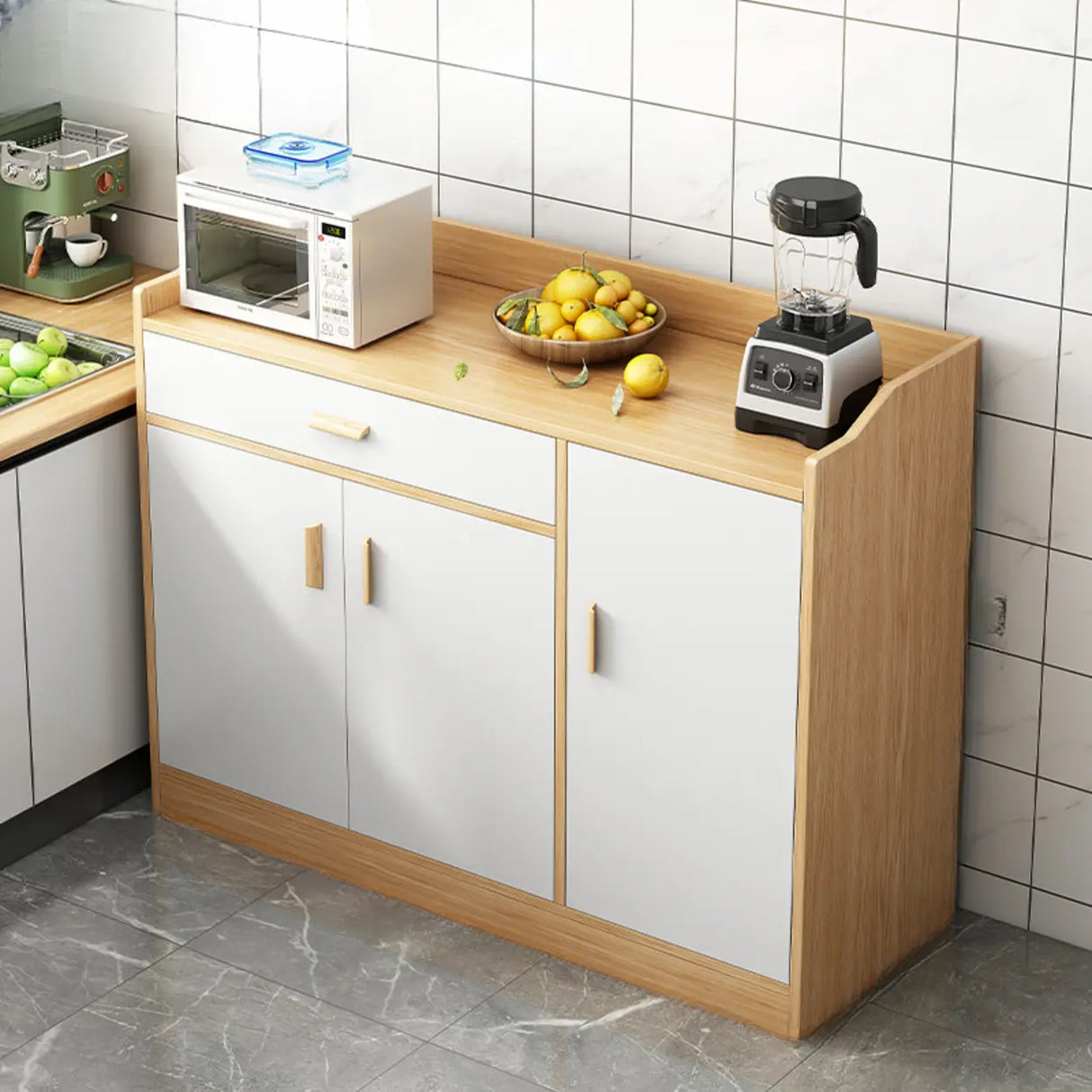 Rectangular Wood White Medium Storage Kitchen Sideboard Image - 19