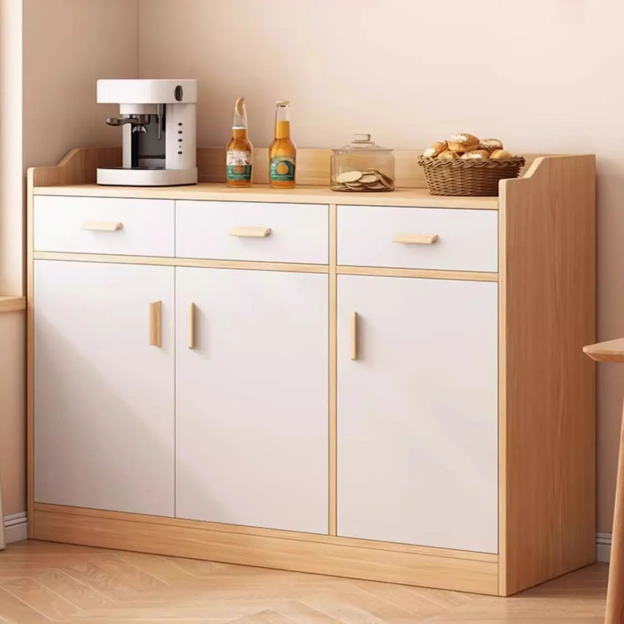 Rectangular Wood White Medium Storage Kitchen Sideboard Image - 2