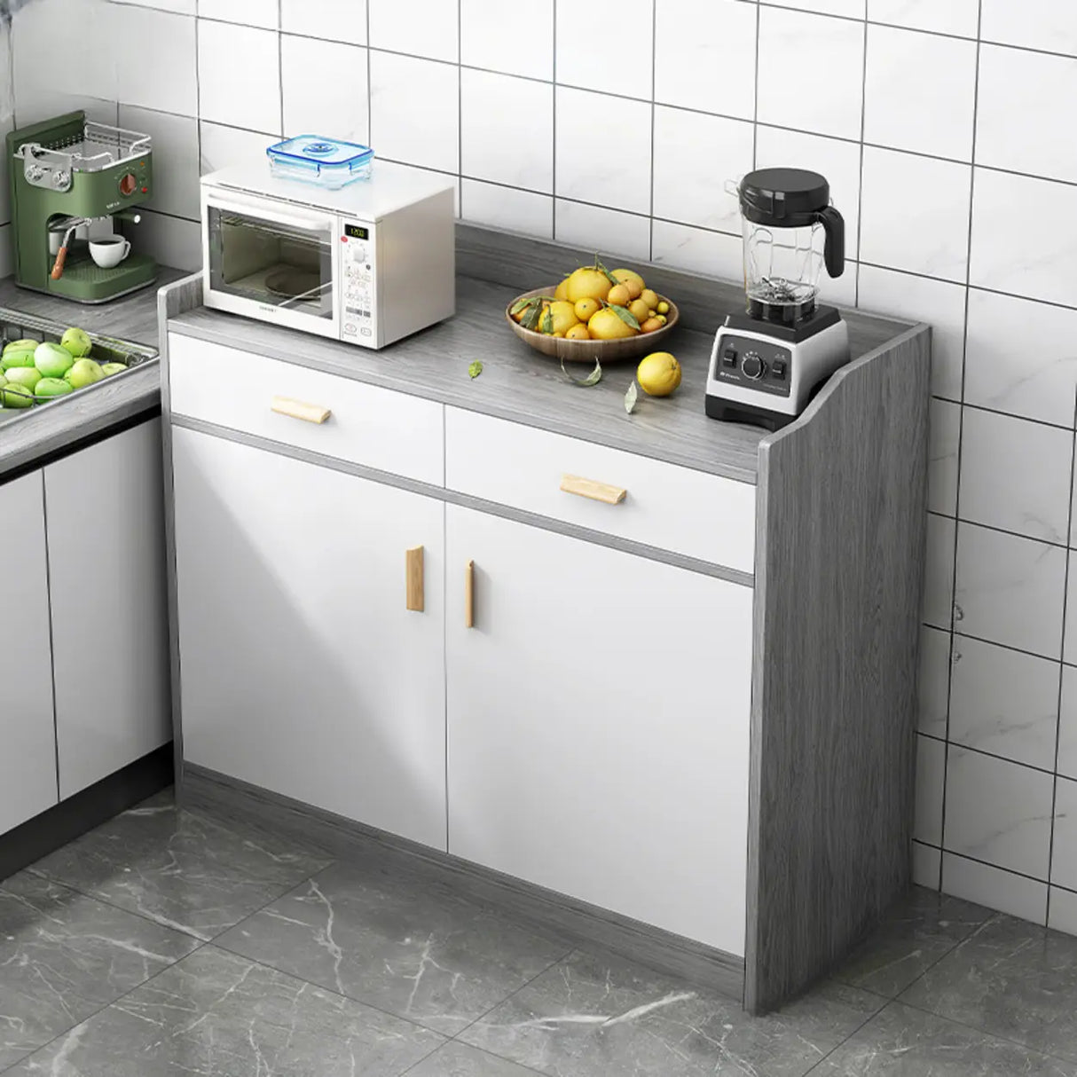 Rectangular Wood White Medium Storage Kitchen Sideboard Image - 20