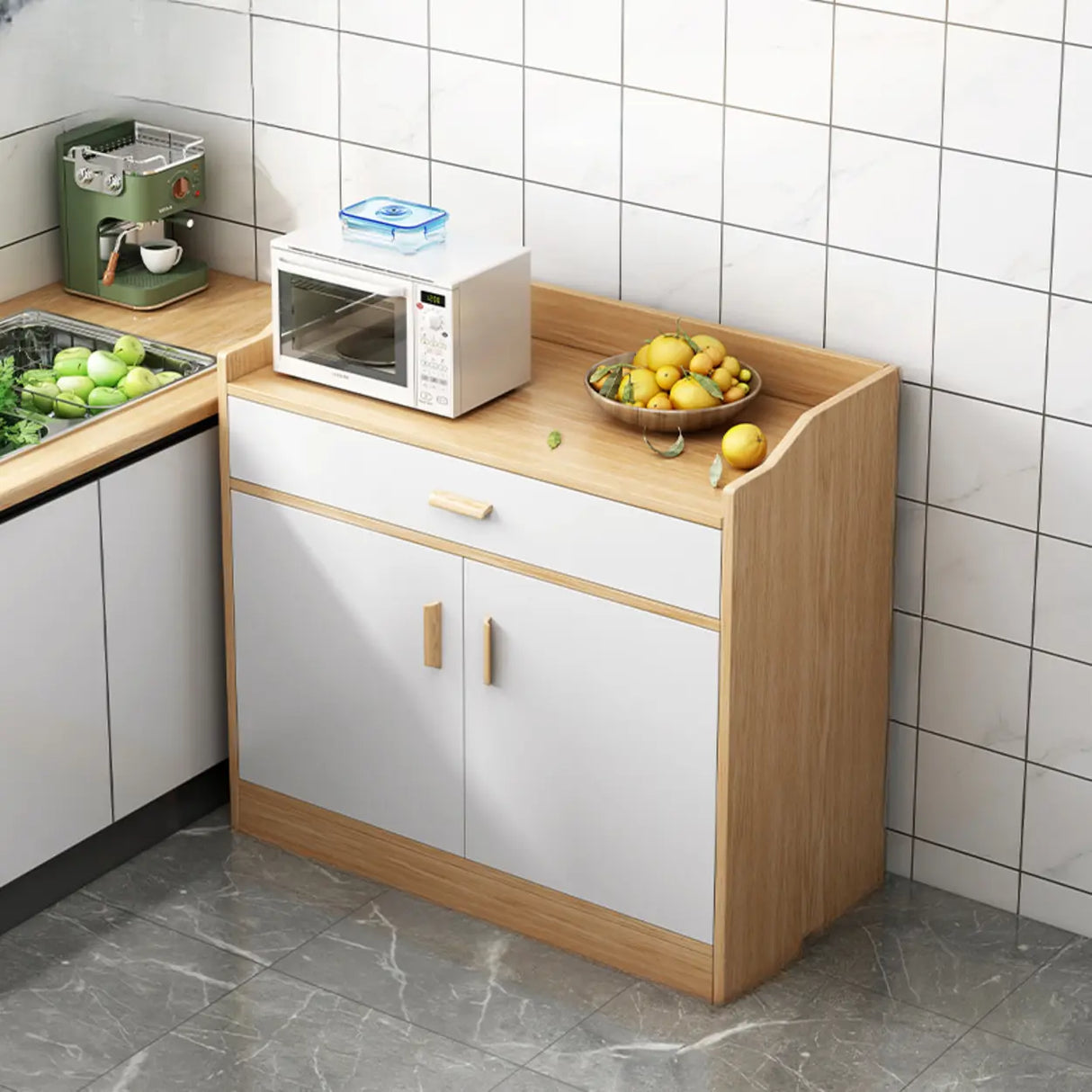 Rectangular Wood White Medium Storage Kitchen Sideboard Image - 22