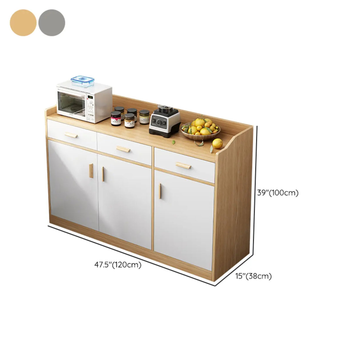 Rectangular Wood White Medium Storage Kitchen Sideboard