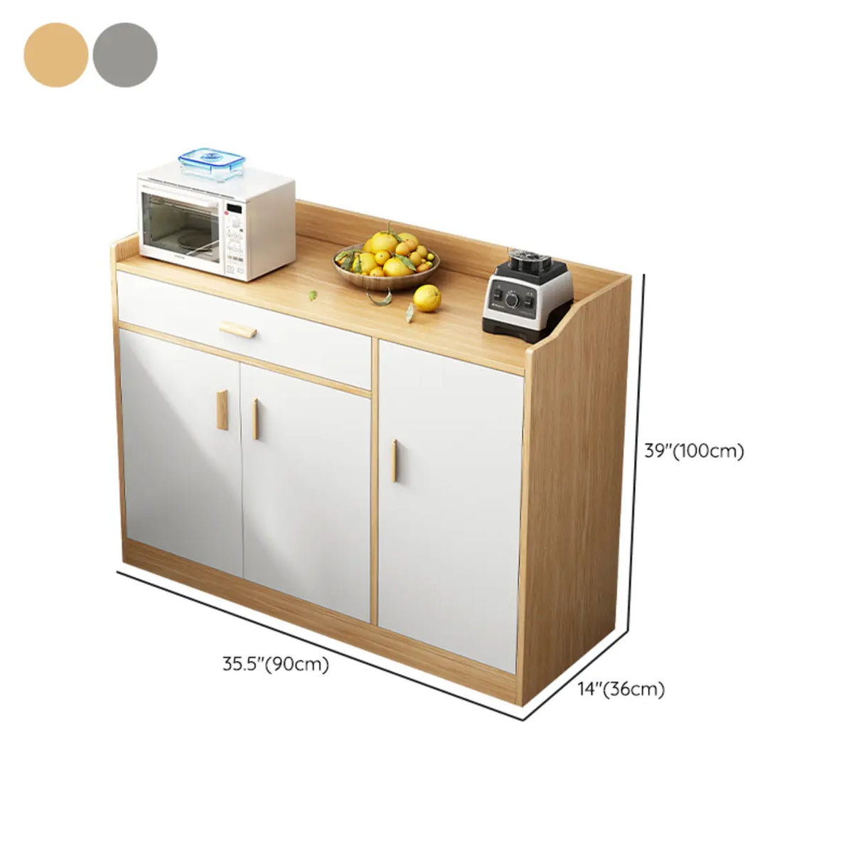 Rectangular Wood White Medium Storage Kitchen Sideboard Image - 24